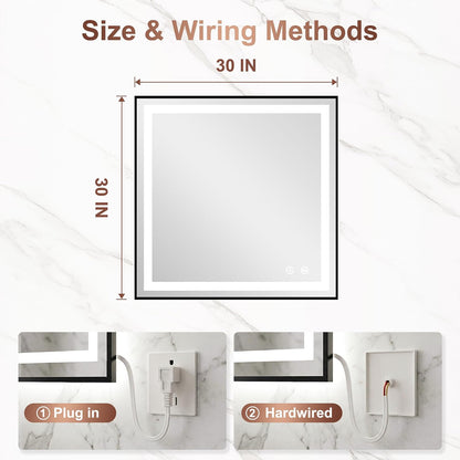 LED Bathroom Mirror with Lights, 30"x40" Black Framed Lighted Vanity Mirror