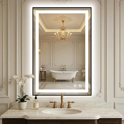 LED Bathroom Mirror with Lights, 30"x40" Black Framed Lighted Vanity Mirror