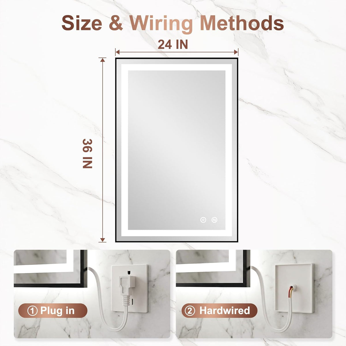 LED Bathroom Mirror with Lights, 30"x40" Black Framed Lighted Vanity Mirror