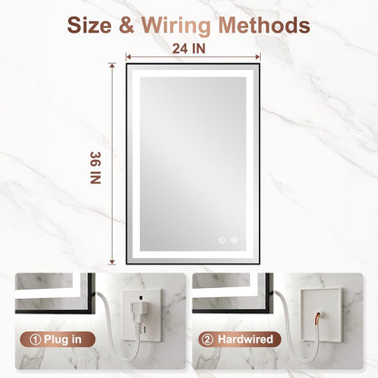 LED Bathroom Mirror with Lights, 30"x40" Black Framed Lighted Vanity Mirror