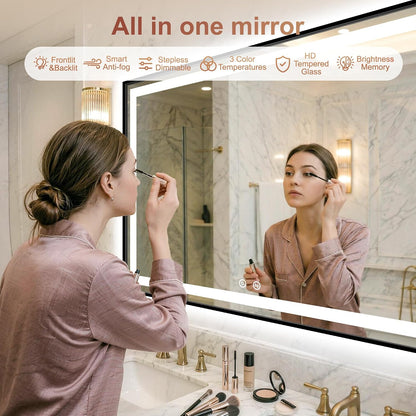 LED Bathroom Mirror with Lights, 30"x40" Black Framed Lighted Vanity Mirror