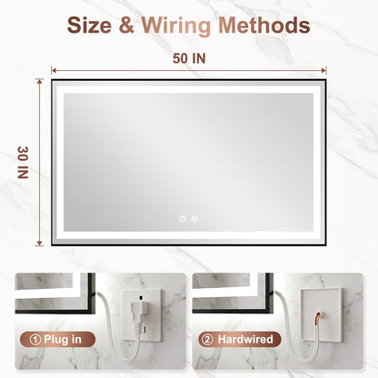 LED Bathroom Mirror with Lights, 30"x40" Black Framed Lighted Vanity Mirror