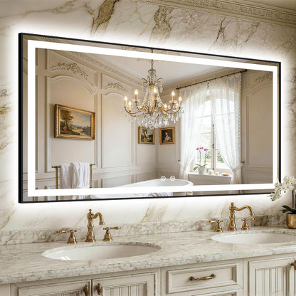 LED Bathroom Mirror with Lights, 30"x40" Black Framed Lighted Vanity Mirror