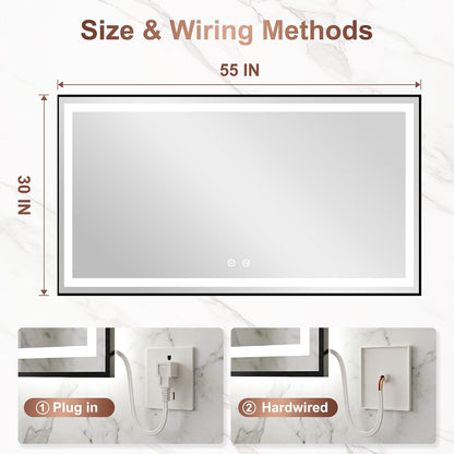 LED Bathroom Mirror with Lights, 30"x40" Black Framed Lighted Vanity Mirror