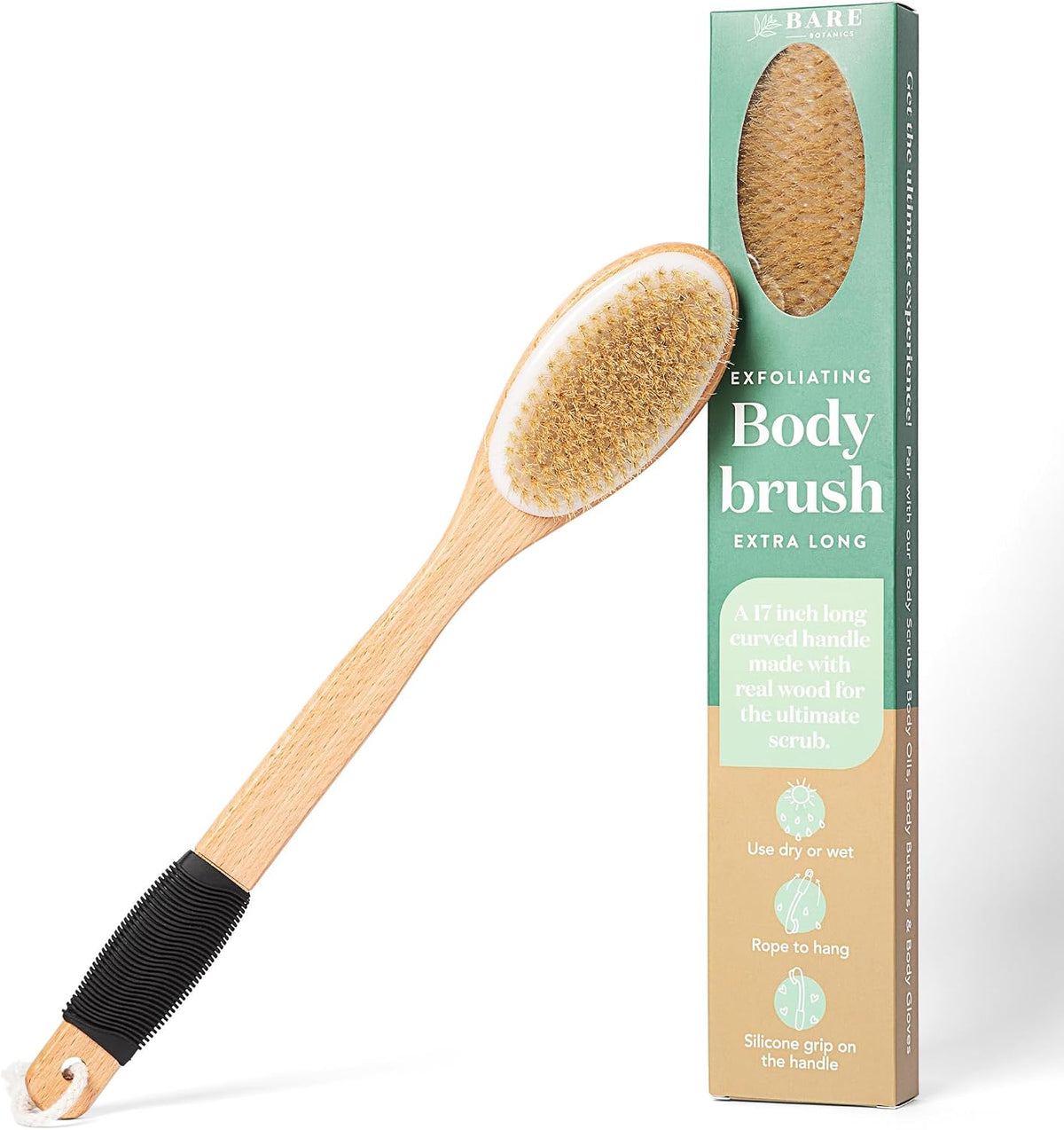 17" Extra Long Dry Body Brush - Medium Firmness Back Scrubber