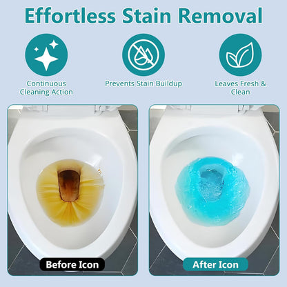 Automatic toilet bowl cleaner, odor removal Stain removal Makes toilet bowls look new with a light, fresh scent