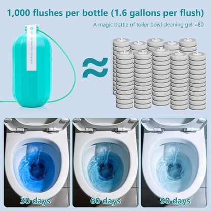 Automatic toilet bowl cleaner, odor removal Stain removal Makes toilet bowls look new with a light, fresh scent