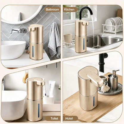 Automatic Soap Dispenser, Foaming Soap Dispenser Touchless with Continuous Dispensing, 4-Level Adjustable, Rechargeable Hand Soap Dispensers, Wall Mounted or Countertop for Bathroom & Kitchen