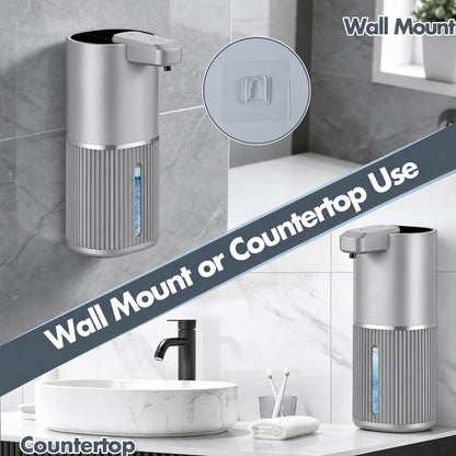 Automatic Soap Dispenser, Foaming Soap Dispenser Touchless with Continuous Dispensing, 4-Level Adjustable, Rechargeable Hand Soap Dispensers, Wall Mounted or Countertop for Bathroom & Kitchen