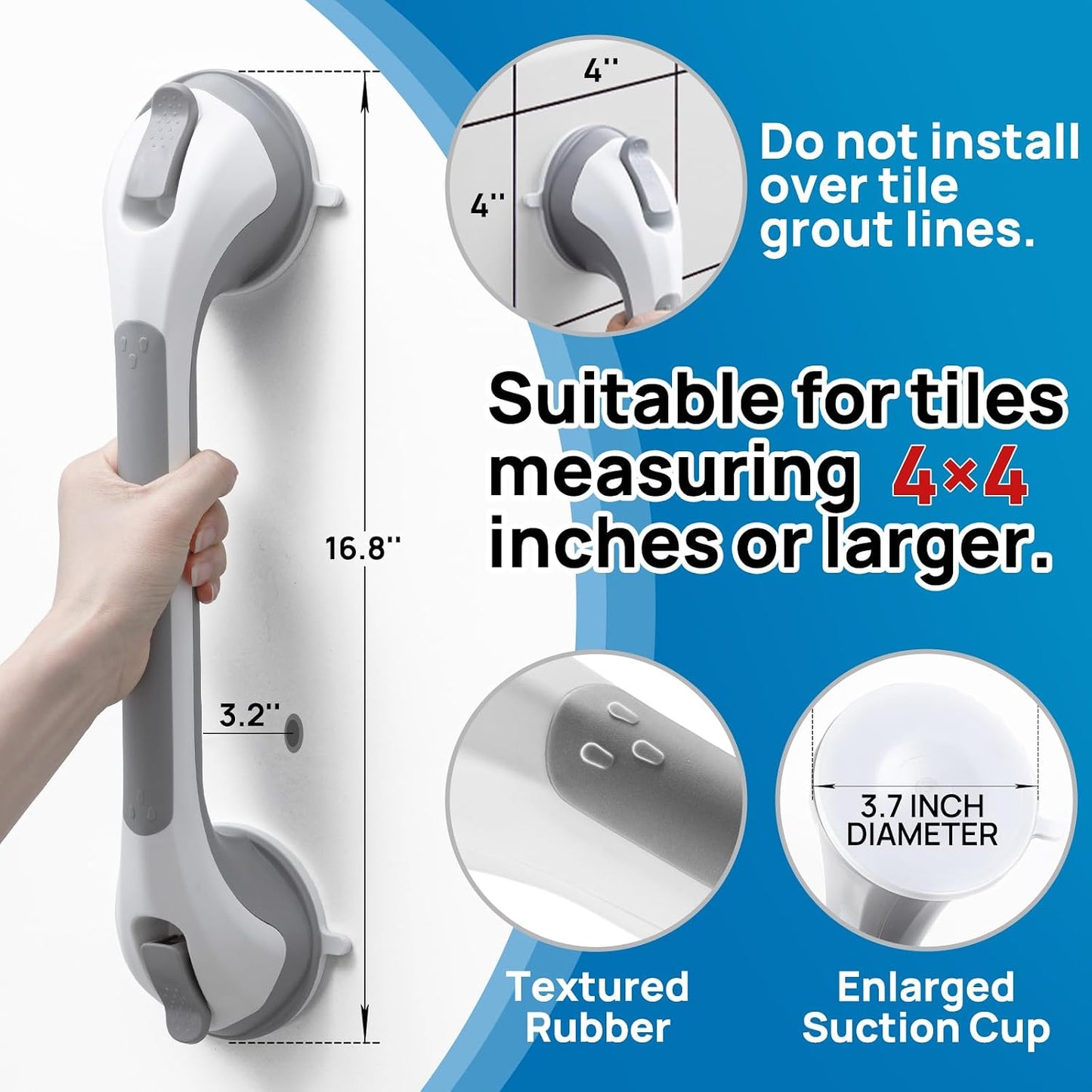 Grab Bars for Shower,Suction Shower Handles,2 Pack,16.8",Grey
