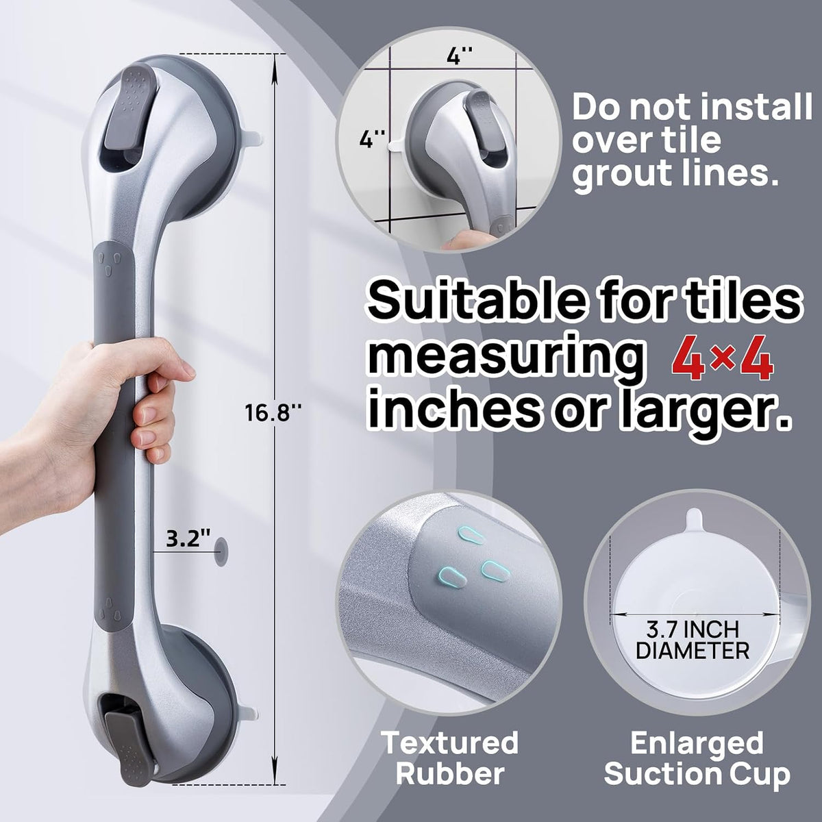 Grab Bars for Shower,Suction Shower Handles,2 Pack,16.8",Grey