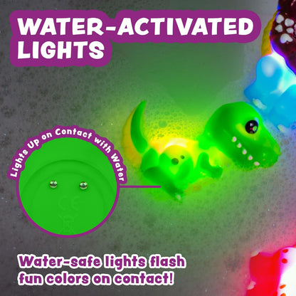 ® Dinos™ Dinosaur Light Up Bath Toys, 6 Pack | Water-Activated Light Up Toys Flash & Change Color | Easy-Grip Baby & Toddler Bath Toys | Sensory Bath Lights Watertight Bathtub Toys