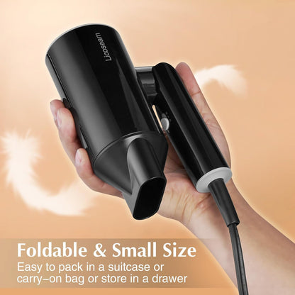 1600W Small Foldable Travel Hair Dryer, White | Fast Drying Compact Blow Dryer with Concentrator and Cool Shot