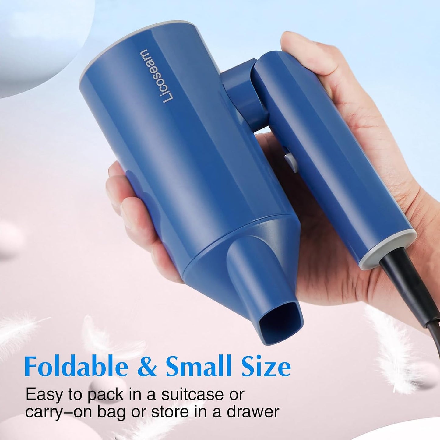 1600W Small Foldable Travel Hair Dryer, White | Fast Drying Compact Blow Dryer with Concentrator and Cool Shot
