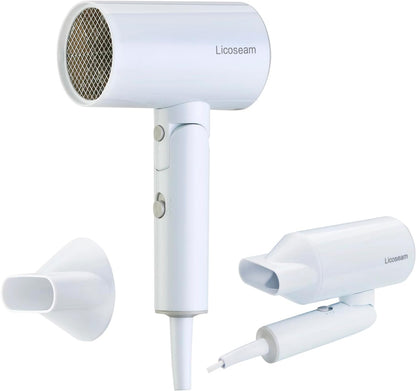 1600W Small Foldable Travel Hair Dryer, White | Fast Drying Compact Blow Dryer with Concentrator and Cool Shot