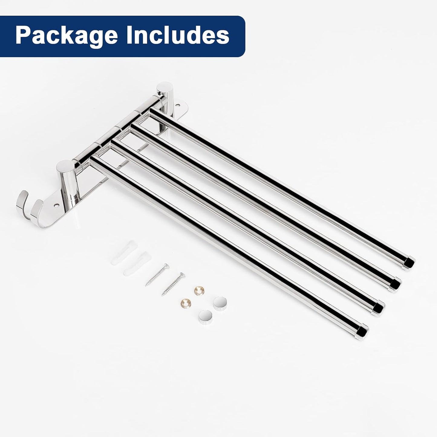 Swivel Towel Rack, 13.8" Thicken 304 Stainless Steel 4-Arm Towel Bar, Space Saving Wall Mounted Towel Holder with Hook, Rustproof Swing Out Towel Hanger for Bathroom, Kitchen (Matte Black)