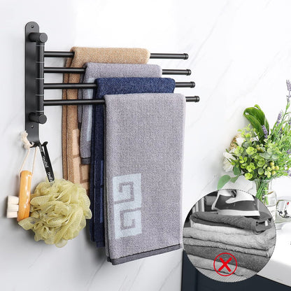 Swivel Towel Rack, 13.8" Thicken 304 Stainless Steel 4-Arm Towel Bar, Space Saving Wall Mounted Towel Holder with Hook, Rustproof Swing Out Towel Hanger for Bathroom, Kitchen (Matte Black)