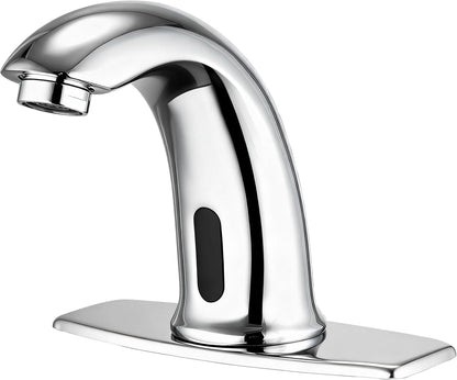 Touchless Bathroom Sink Faucet Automatic Motion Sensor Hands Free Faucet | Chrome plating, with hole cover plate and temperature mixer, commercial solid brass faucet, AC/DC powered, 1 hole or 3 hole
