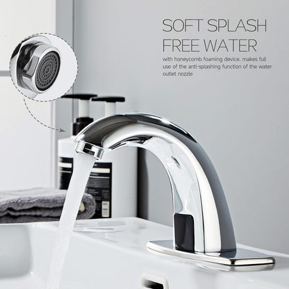 Touchless Bathroom Sink Faucet Automatic Motion Sensor Hands Free Faucet | Chrome plating, with hole cover plate and temperature mixer, commercial solid brass faucet, AC/DC powered, 1 hole or 3 hole
