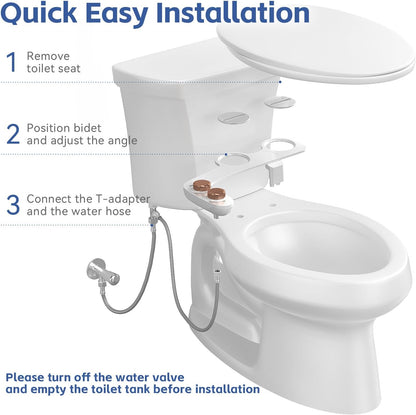 Ultra-Slim Bidet Attachment for Toilet - Dual Nozzle, Rear & Feminine Wash, Self-Cleaning, Adjustable Cold Water Pressure, Non-Electric Bidet Toilet Seat for Bathroom, Easy Install (Chrome)