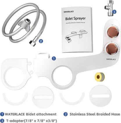 Ultra-Slim Bidet Attachment for Toilet - Dual Nozzle, Rear & Feminine Wash, Self-Cleaning, Adjustable Cold Water Pressure, Non-Electric Bidet Toilet Seat for Bathroom, Easy Install (Chrome)