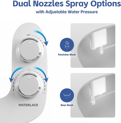 Ultra-Slim Bidet Attachment for Toilet - Dual Nozzle, Rear & Feminine Wash, Self-Cleaning, Adjustable Cold Water Pressure, Non-Electric Bidet Toilet Seat for Bathroom, Easy Install (Chrome)