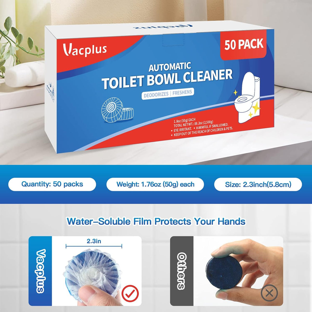 Toilet Bowl Cleaner Tablet, Commercial Bathroom Cleaners, 12 Pack