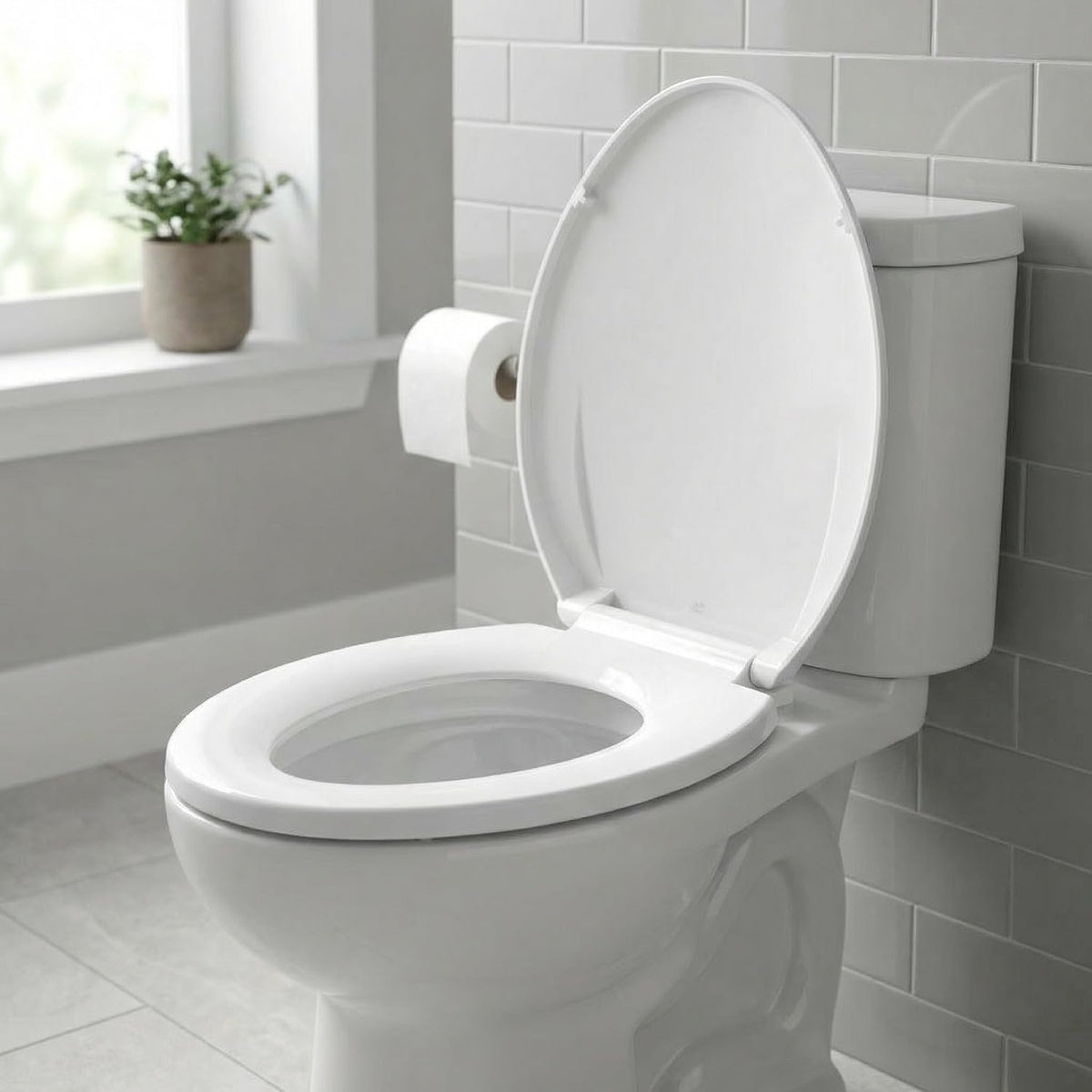 Elongated Toilet Seat with Slow Close & Quiet Close, 19 Inch Never Loosen Durable Lid, Polypropylene Easy to Install & Clean, White