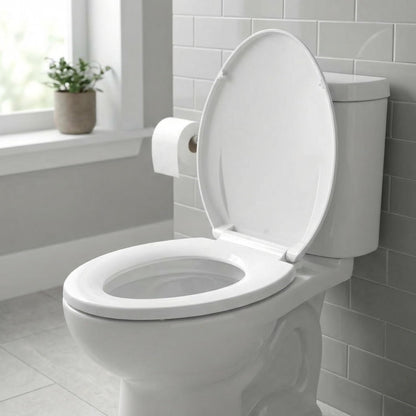 Elongated Toilet Seat with Slow Close & Quiet Close, 19 Inch Never Loosen Durable Lid, Polypropylene Easy to Install & Clean, White
