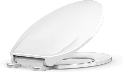 Elongated Toilet Seat with Slow Close & Quiet Close, 19 Inch Never Loosen Durable Lid, Polypropylene Easy to Install & Clean, White