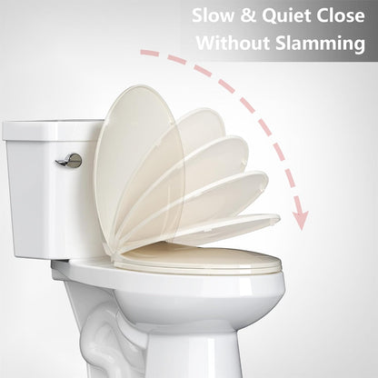 Elongated Toilet Seat with Slow Close & Quiet Close, 19 Inch Never Loosen Durable Lid, Polypropylene Easy to Install & Clean, White