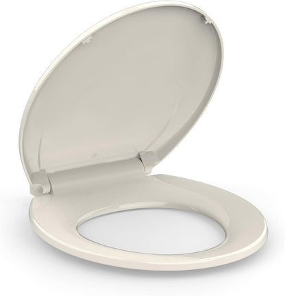 Elongated Toilet Seat with Slow Close & Quiet Close, 19 Inch Never Loosen Durable Lid, Polypropylene Easy to Install & Clean, White