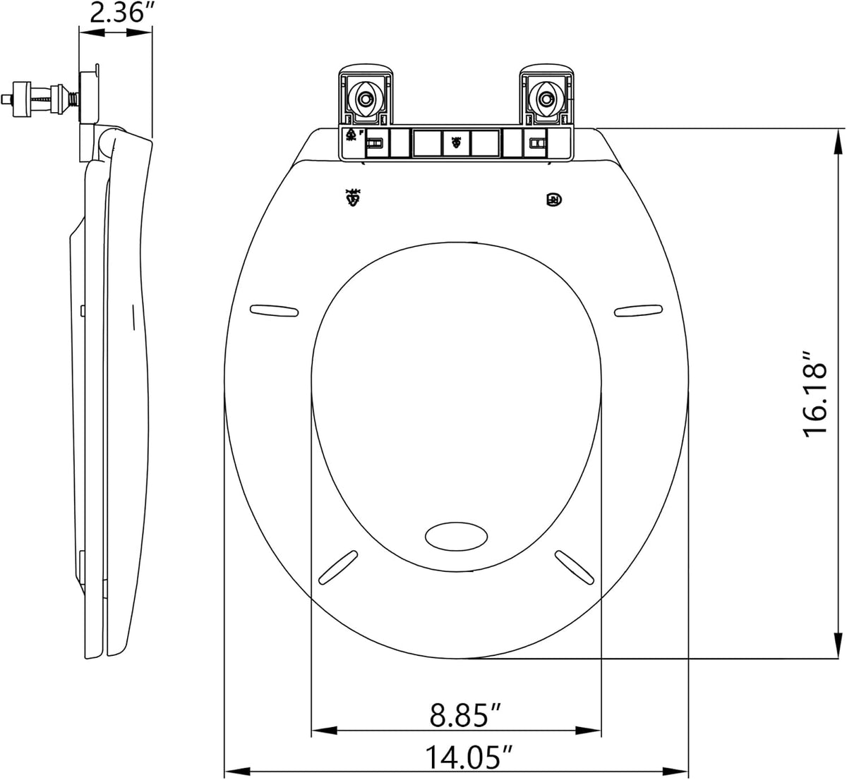 Elongated Toilet Seat with Slow Close & Quiet Close, 19 Inch Never Loosen Durable Lid, Polypropylene Easy to Install & Clean, White