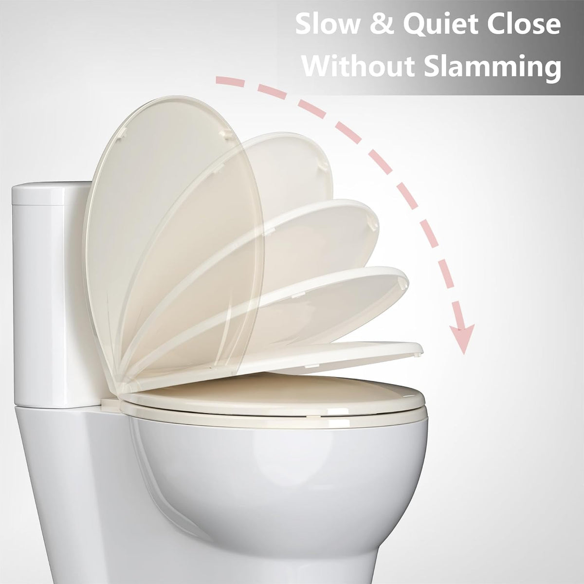 Elongated Toilet Seat with Slow Close & Quiet Close, 19 Inch Never Loosen Durable Lid, Polypropylene Easy to Install & Clean, White