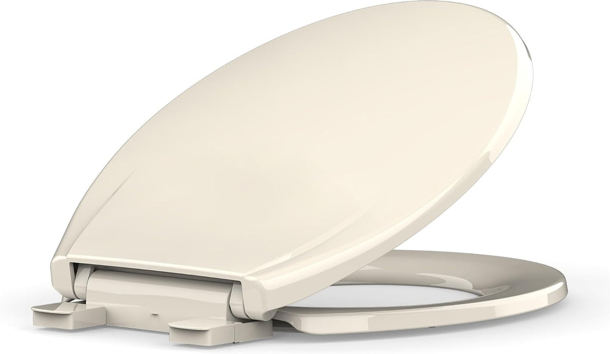 Elongated Toilet Seat with Slow Close & Quiet Close, 19 Inch Never Loosen Durable Lid, Polypropylene Easy to Install & Clean, White