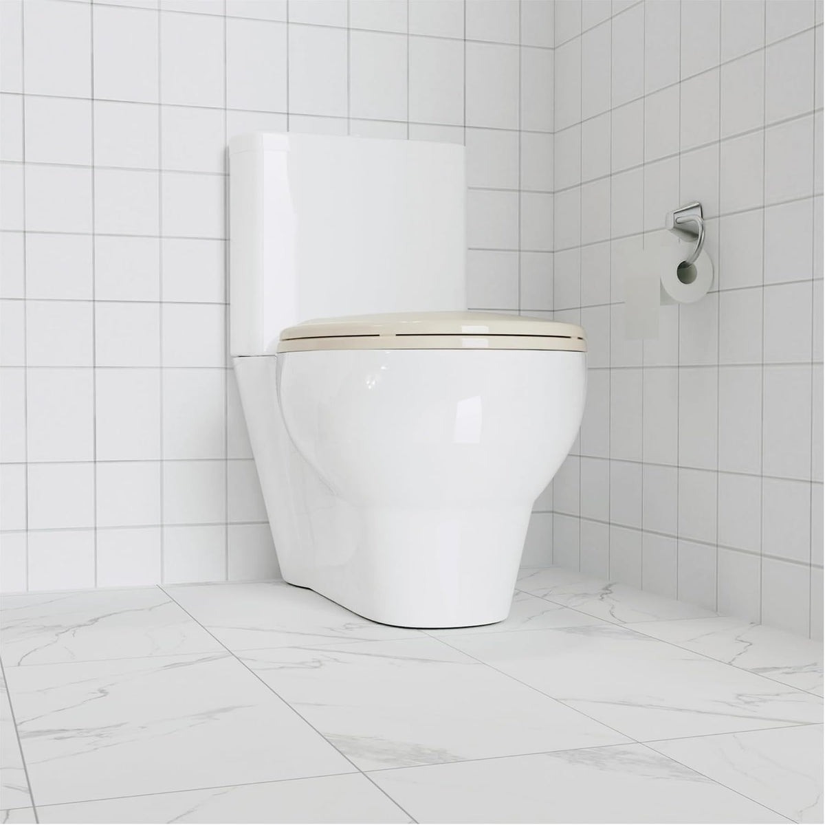 Elongated Toilet Seat with Slow Close & Quiet Close, 19 Inch Never Loosen Durable Lid, Polypropylene Easy to Install & Clean, White