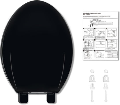 Elongated Toilet Seat with Slow Close & Quiet Close, 19 Inch Never Loosen Durable Lid, Polypropylene Easy to Install & Clean, White