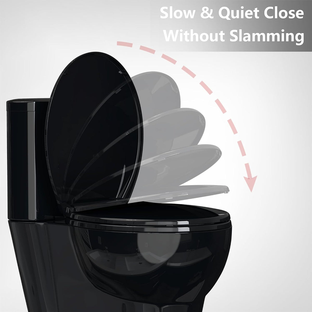 Elongated Toilet Seat with Slow Close & Quiet Close, 19 Inch Never Loosen Durable Lid, Polypropylene Easy to Install & Clean, White