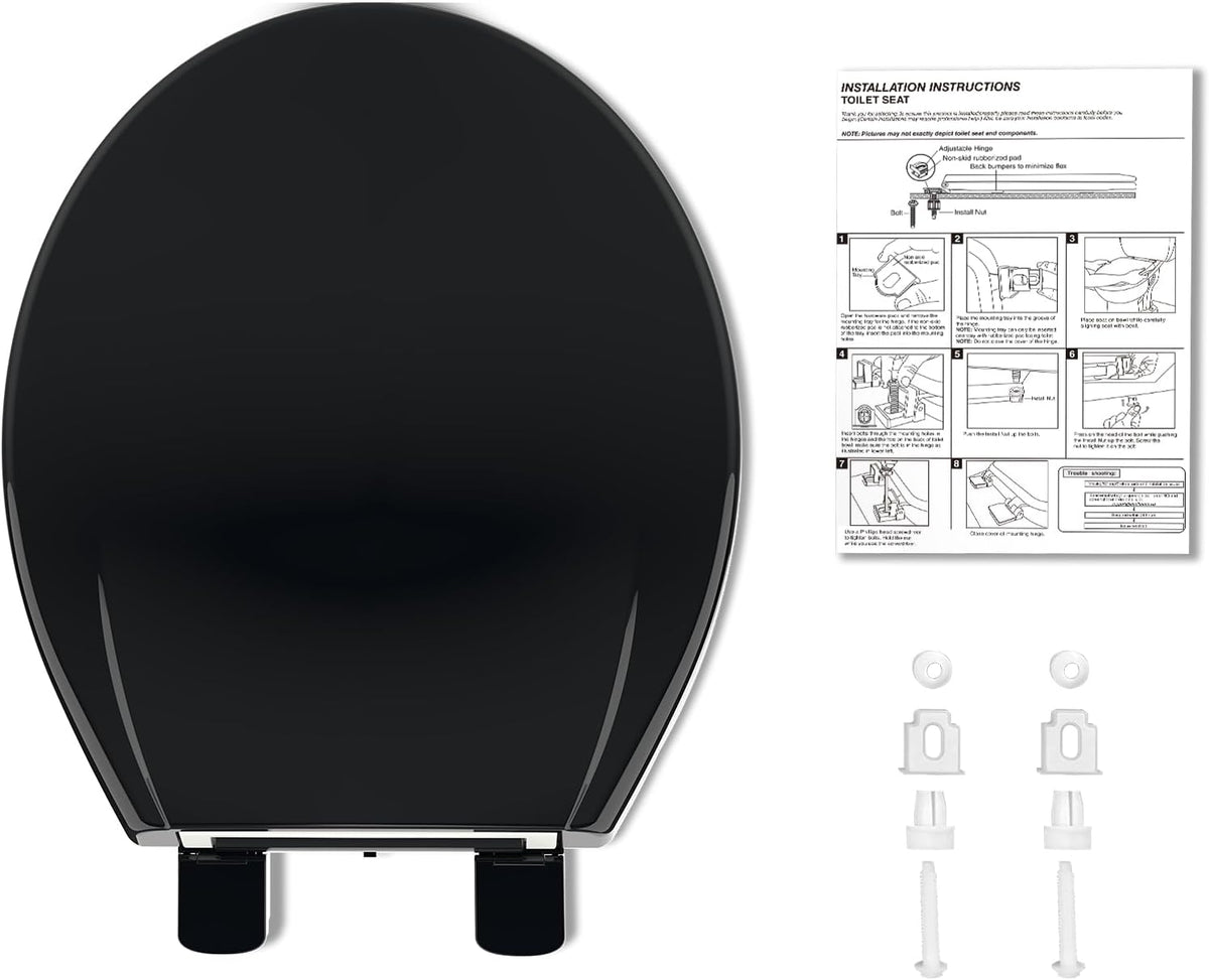 Elongated Toilet Seat with Slow Close & Quiet Close, 19 Inch Never Loosen Durable Lid, Polypropylene Easy to Install & Clean, White