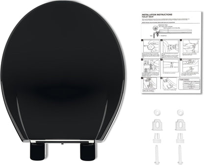Elongated Toilet Seat with Slow Close & Quiet Close, 19 Inch Never Loosen Durable Lid, Polypropylene Easy to Install & Clean, White
