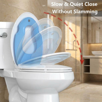 Elongated Toilet Seat with Slow Close & Quiet Close, 19 Inch Never Loosen Durable Lid, Polypropylene Easy to Install & Clean, White