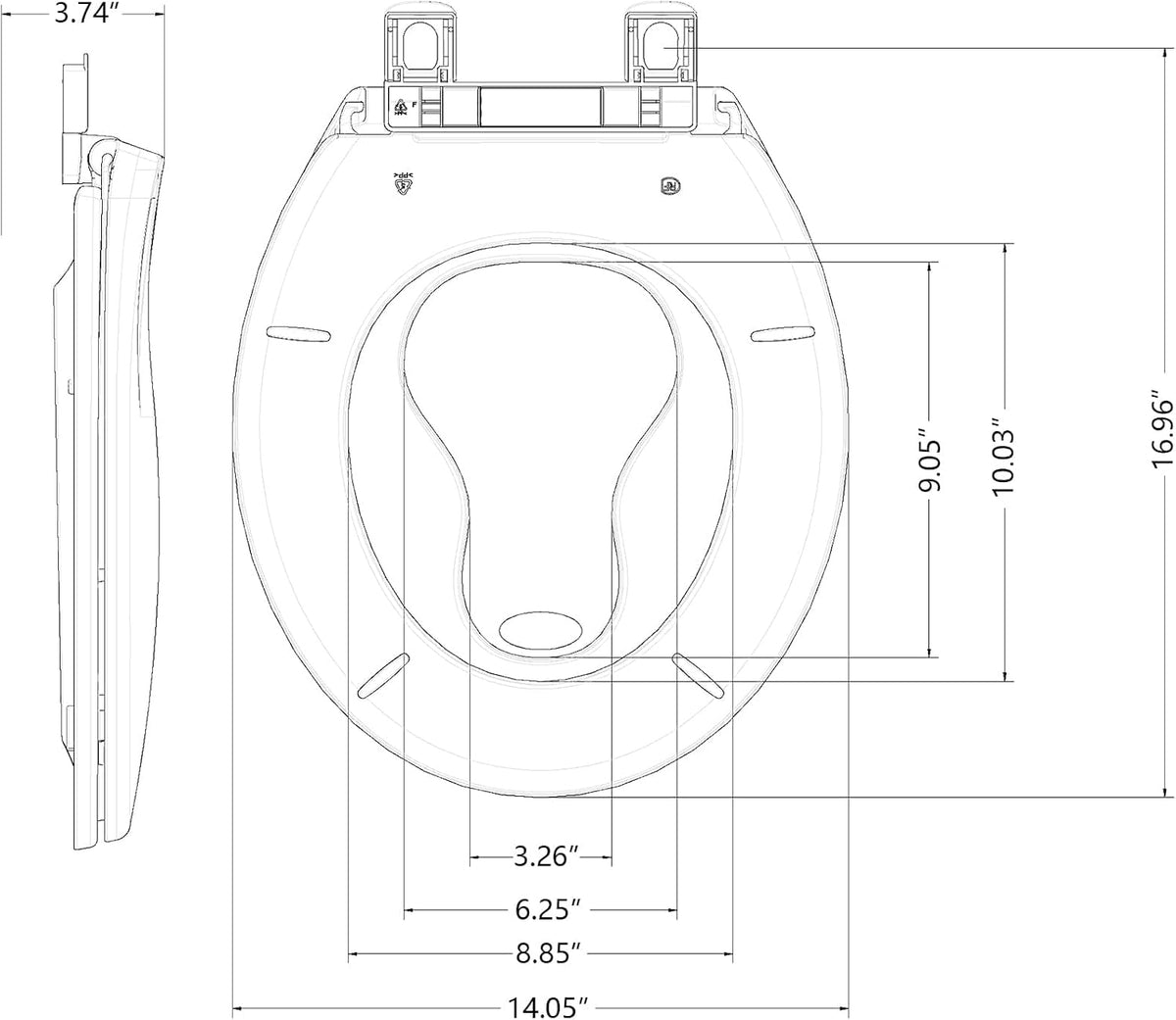 Elongated Toilet Seat with Slow Close & Quiet Close, 19 Inch Never Loosen Durable Lid, Polypropylene Easy to Install & Clean, White