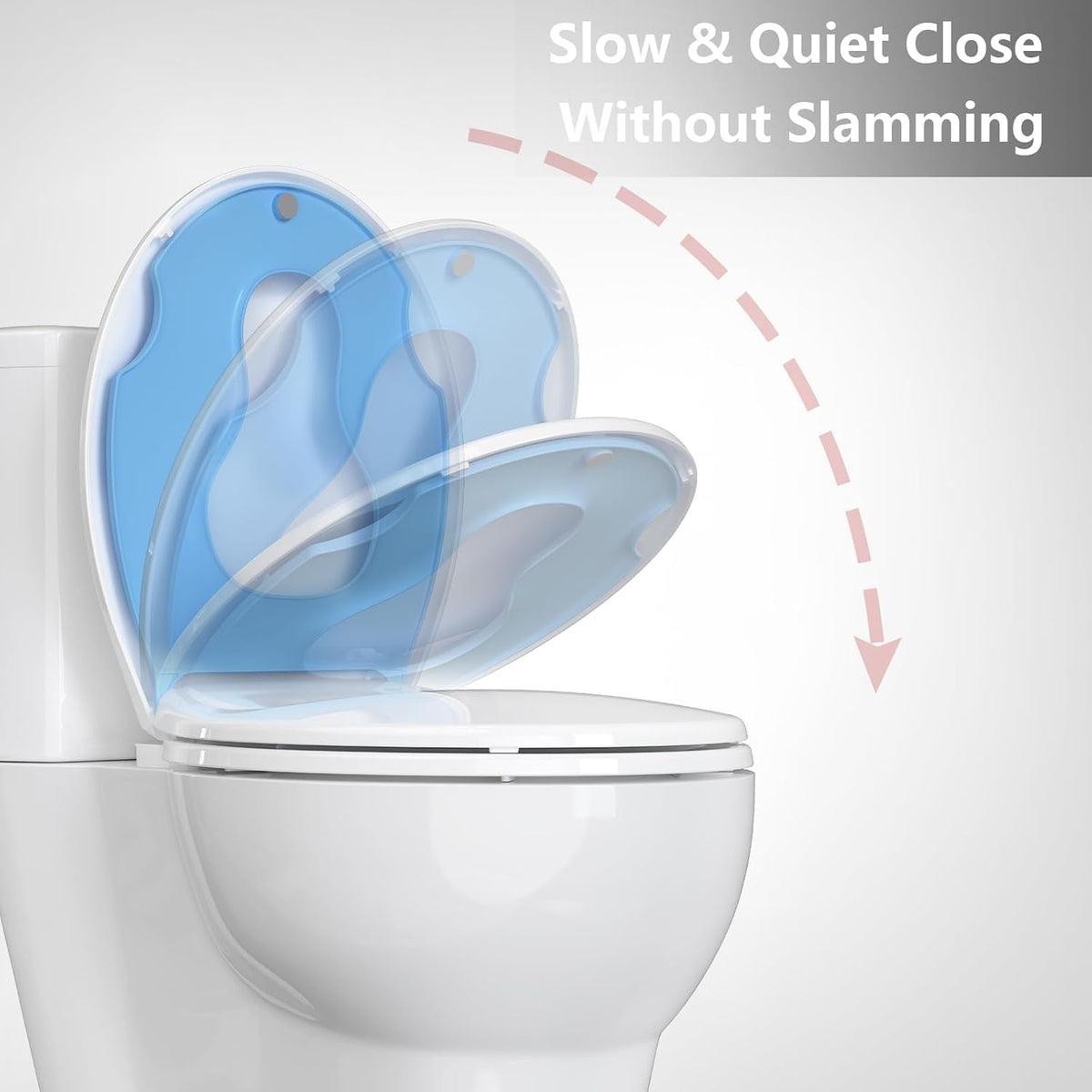 Elongated Toilet Seat with Slow Close & Quiet Close, 19 Inch Never Loosen Durable Lid, Polypropylene Easy to Install & Clean, White