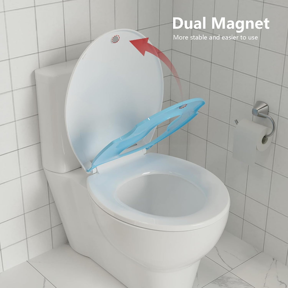 Elongated Toilet Seat with Slow Close & Quiet Close, 19 Inch Never Loosen Durable Lid, Polypropylene Easy to Install & Clean, White