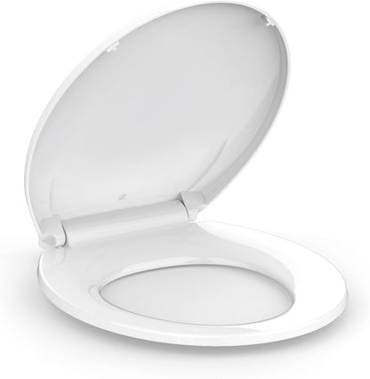 Elongated Toilet Seat with Slow Close & Quiet Close, 19 Inch Never Loosen Durable Lid, Polypropylene Easy to Install & Clean, White