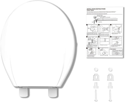 Elongated Toilet Seat with Slow Close & Quiet Close, 19 Inch Never Loosen Durable Lid, Polypropylene Easy to Install & Clean, White