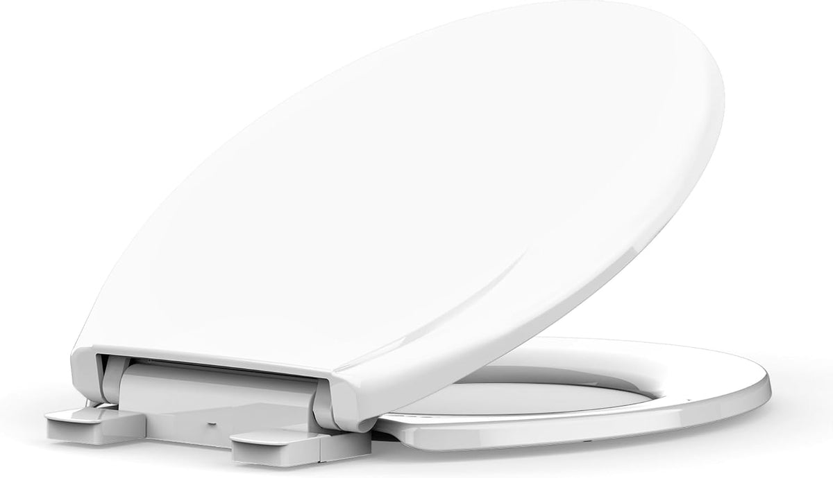 Elongated Toilet Seat with Slow Close & Quiet Close, 19 Inch Never Loosen Durable Lid, Polypropylene Easy to Install & Clean, White