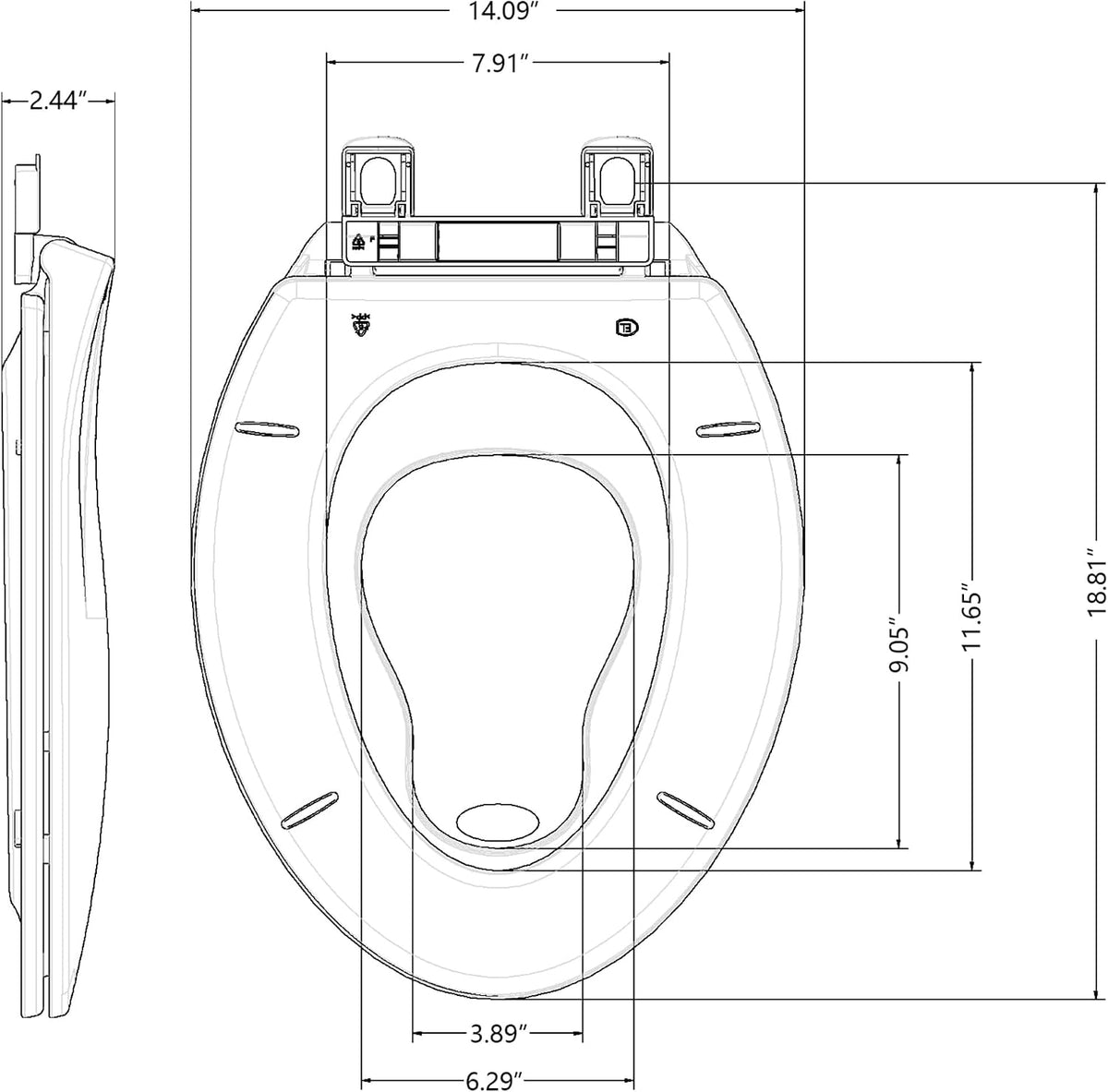 Elongated Toilet Seat with Slow Close & Quiet Close, 19 Inch Never Loosen Durable Lid, Polypropylene Easy to Install & Clean, White
