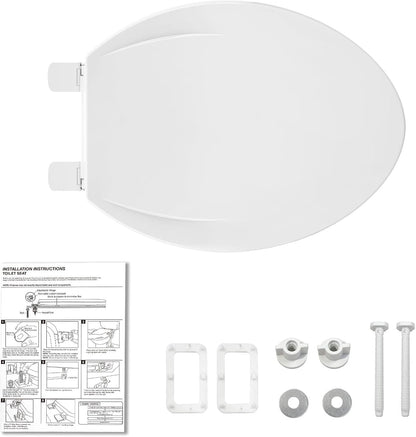 Elongated Toilet Seat with Slow Close & Quiet Close, 19 Inch Never Loosen Durable Lid, Polypropylene Easy to Install & Clean, White