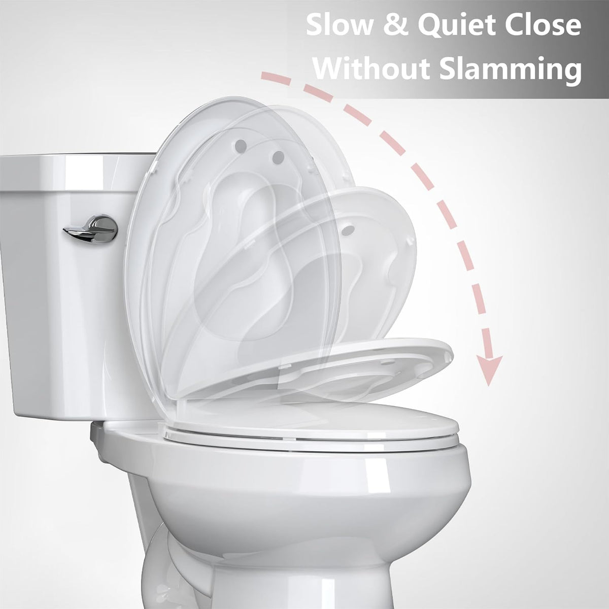 Elongated Toilet Seat with Slow Close & Quiet Close, 19 Inch Never Loosen Durable Lid, Polypropylene Easy to Install & Clean, White